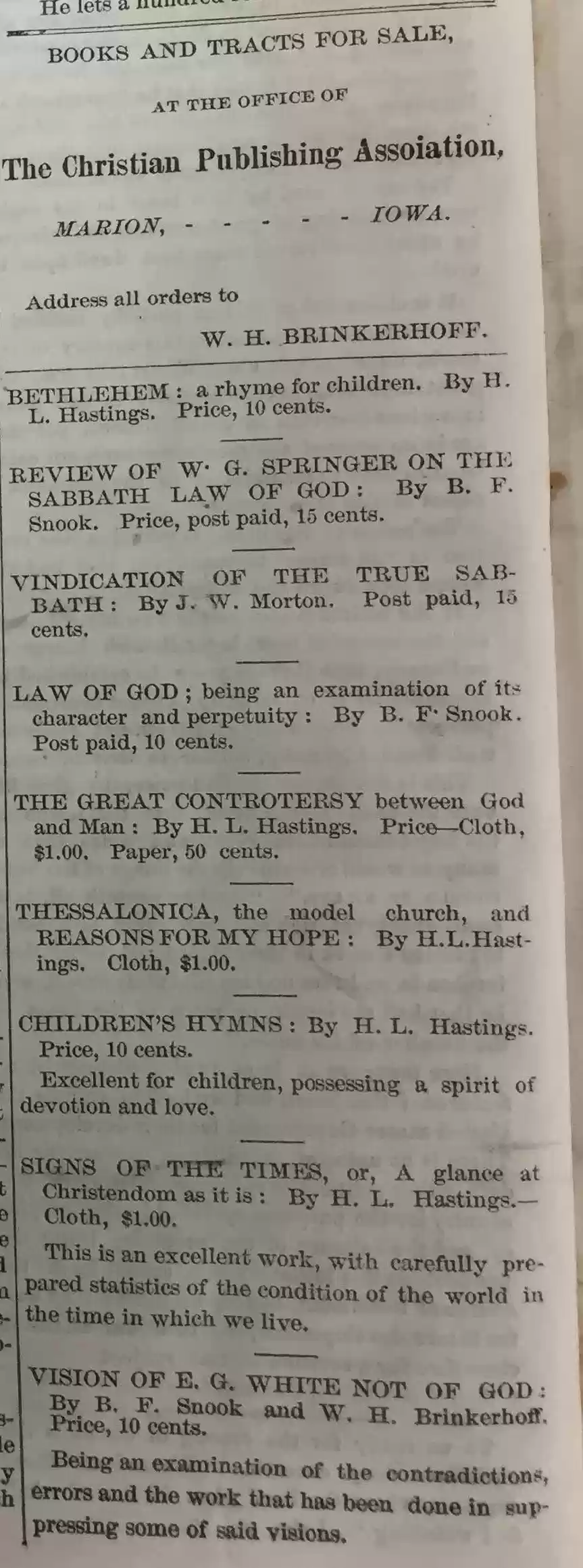 Booklets & Tracts listed in Hope of Israel, 12 June 1866